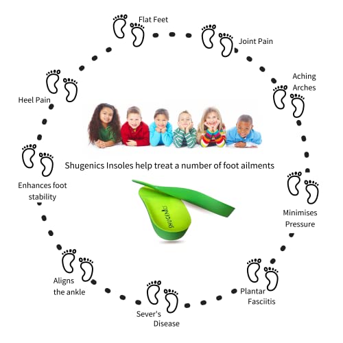 Shugenics Children’s Orthotic (M) Arch Support Full Length Firm EVA Insoles. Firm Inserts with Deep Heel Cup. Reduces Plantar Fasciitis, Pronation, Flat Feet, Severs Disease and Heel Pain