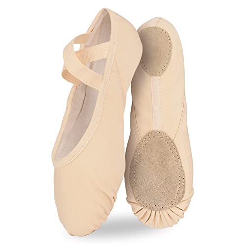 Girls Ballet Shoes Canvas Ballet Slipper Leather Split Sole Gymnastic Dance Flat Shoes for Women Children Adults Beige 5.5 UK