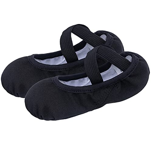 Tancefair Ballet Shoes for Girls Dance Shoes Canvas Ballet Flats Split Leather Sole Gymnastics Yoga Shoes for Toddlers Girls Women,Black,6.5 UK Child
