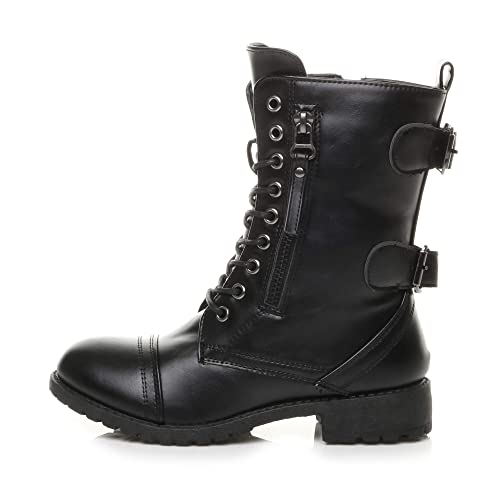 AJVANI Girls kids childrens flat low heel combat biker military ankle boots size 13