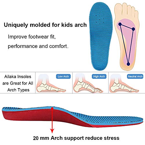 Ailaka Kids Orthotic Arch Support Shoe Insoles, Children EVA Foam Cushioning Inserts for Flat feet, Plantar Fasciitis, Feet Heel Pain Relief, Blue, 2/4 UK