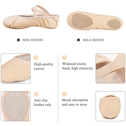 Girls Ballet Shoes Canvas Ballet Slipper Leather Split Sole Gymnastic Dance Flat Shoes for Women Children Adults Beige 5.5 UK
