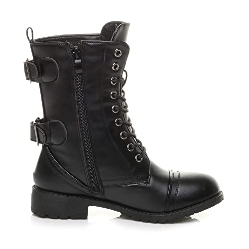 AJVANI Girls kids childrens flat low heel combat biker military ankle boots size 13