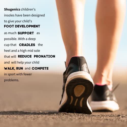 Shugenics Children’s Orthotic (M) Arch Support Full Length Firm EVA Insoles. Firm Inserts with Deep Heel Cup. Reduces Plantar Fasciitis, Pronation, Flat Feet, Severs Disease and Heel Pain