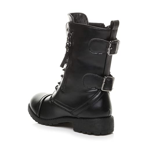 AJVANI Girls kids childrens flat low heel combat biker military ankle boots size 13