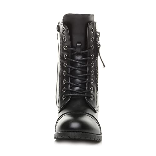 AJVANI Girls kids childrens flat low heel combat biker military ankle boots size 13