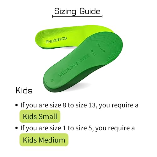 Shugenics Children’s Orthotic (M) Arch Support Full Length Firm EVA Insoles. Firm Inserts with Deep Heel Cup. Reduces Plantar Fasciitis, Pronation, Flat Feet, Severs Disease and Heel Pain