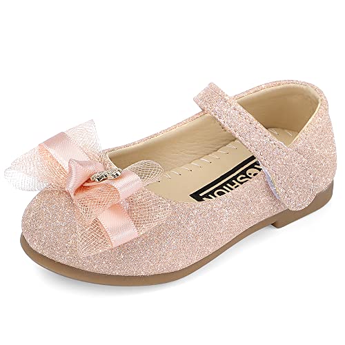 MK MATT KEELY Girls Party Wedding Shoes Mary Jane Ballet Dress Flat with Bow for 2-7 Years Toddlers Kids Pink,9.5 UK Child