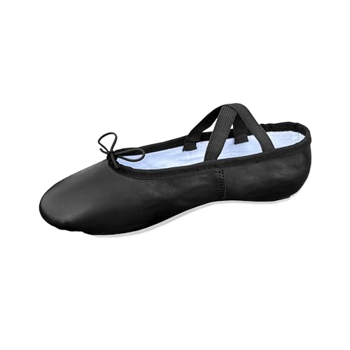 Black Ballet Shoes for Girls Leather Ballet Flats Sole Canvas Pointe Dance Yoga Gymnastics Slippers for Girls Toddlers Women & Adults 5 UK
