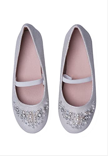 Girls Kids Childrens Flat Wedding Party Glitter Sparkly Bridesmaid Evening Occasion Comfort Strappy Dolly Dollie Ballet Ballerina Dress Shoes