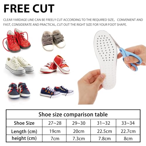 WLLHYF Shoe Insoles for Kids Memory Foam Insoles Cropable Sports Shoe Inserts Comfortable Replacement Cushion Shock Absorption Arch Support Insoles for Children Relieve Foot Pain