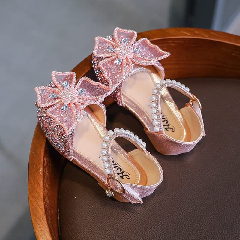 Toddler Girls Princess Dress Shoes Sequins Butterfly Mary Jane Wedding Party Bridesmaids Low Heels Dance Birthday Sandals Special Occasion Shoes Ballet Flats Shoes for Children Pink