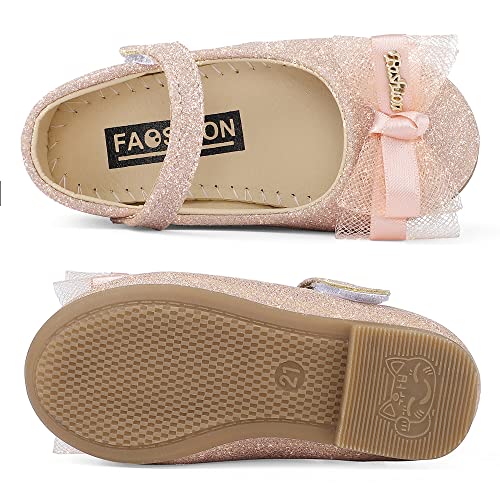 MK MATT KEELY Girls Party Wedding Shoes Mary Jane Ballet Dress Flat with Bow for 2-7 Years Toddlers Kids Pink,9.5 UK Child