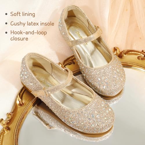 DREAM PAIRS Girl's Dress Shoes Mary Jane Rhinestone Buckle Strap Ballerina Flats ANGEL-66,Gold,Size 8 UK Child/9 US Toddler