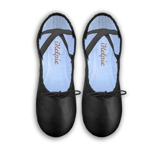 Black Ballet Shoes for Girls Leather Ballet Flats Sole Canvas Pointe Dance Yoga Gymnastics Slippers for Girls Toddlers Women & Adults 5 UK