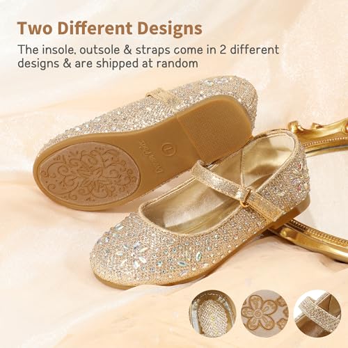 DREAM PAIRS Girl's Dress Shoes Mary Jane Rhinestone Buckle Strap Ballerina Flats ANGEL-66,Gold,Size 8 UK Child/9 US Toddler