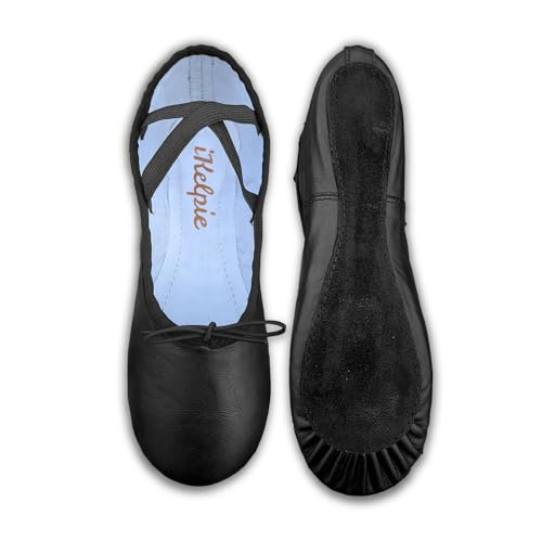 Black Ballet Shoes for Girls Leather Ballet Flats Sole Canvas Pointe Dance Yoga Gymnastics Slippers for Girls Toddlers Women & Adults 5 UK