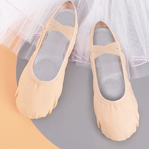 Girls Ballet Shoes Canvas Ballet Slipper Leather Split Sole Gymnastic Dance Flat Shoes for Women Children Adults Beige 5.5 UK