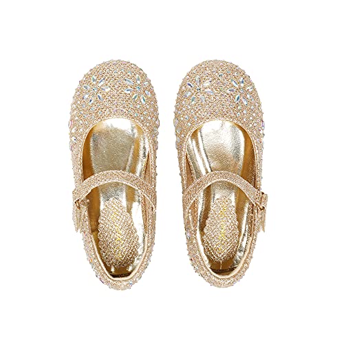 DREAM PAIRS Girl's Dress Shoes Mary Jane Rhinestone Buckle Strap Ballerina Flats ANGEL-66,Gold,Size 8 UK Child/9 US Toddler