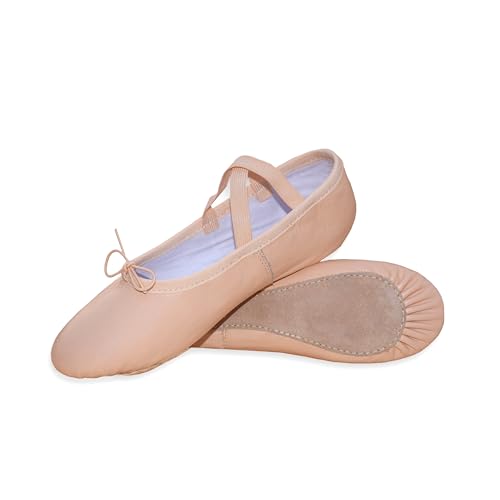 Ballet Canvas Dance Shoes - Full Flat Leather Sole Dancing Yoga Gymnastic Stretch Slippers for Girls Kids Childrens Pink
