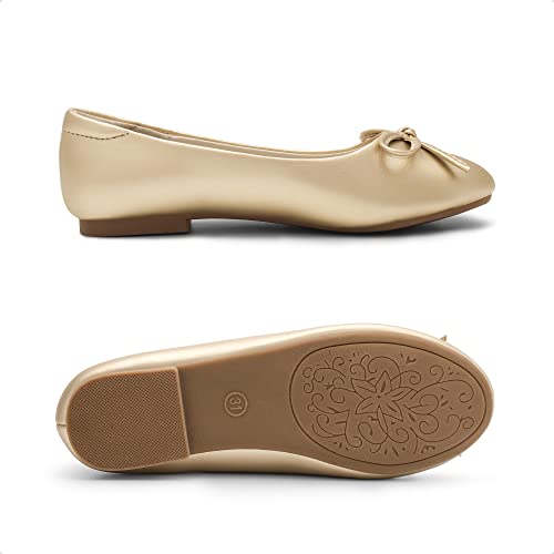 DREAM PAIRS Girls Dress Shoes Fashion Bow Ballet Flats,KFL216-E,Gold,2 UK/35 (EUR)