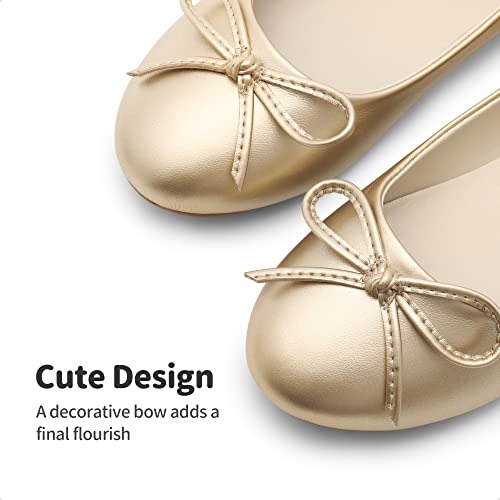 DREAM PAIRS Girls Dress Shoes Fashion Bow Ballet Flats,KFL216-E,Gold,2 UK/35 (EUR)
