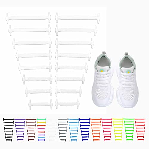 No Tie Laces for Kids and Adults, Elastic Laces for Trainers, Silicone Tieless Flat Shoelaces, Athletic Running Shoe Laces for Sneaker Boots Board Shoes and Casual Shoes-White