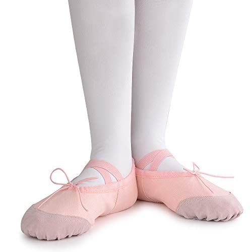Soudittur Girls Ballet Shoes Pink Canvas Split Sole Dance Slippers Yoga Flats Gymnastic Shoes for Children/Kids/Women/Adults/Boys/Toddler (8.5 UK Child)