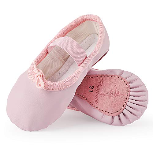 Bezioner Ballet Shoes Leather Ballet Flats Full Sole Dance Slippers for Girls Toddlers Women Pink 7 UK Child