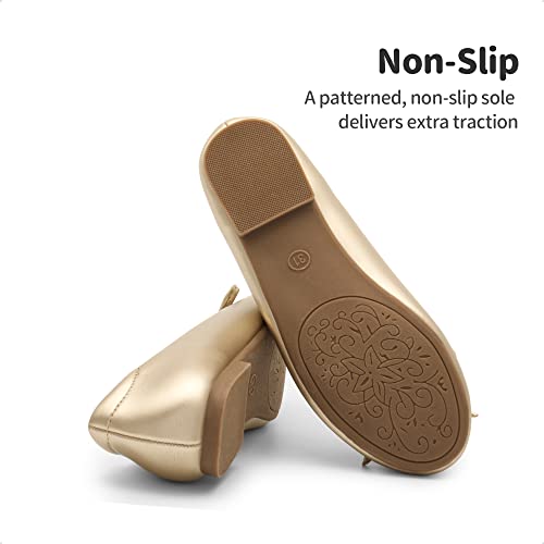 DREAM PAIRS Girls Dress Shoes Fashion Bow Ballet Flats,KFL216-E,Gold,2 UK/35 (EUR)