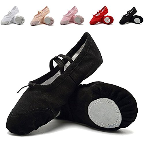 DoGeek Ballet Pumps Flats Ballet Shoes Women Ballet Slippers Pilates Shoes Yoga Shoes Dance Gymnastics Soft Canvas Flat for Children,Adults Black, 2.5 UK Child