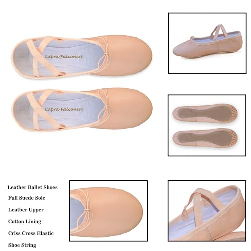 Ballet Canvas Dance Shoes - Full Flat Leather Sole Dancing Yoga Gymnastic Stretch Slippers for Girls Kids Childrens Pink