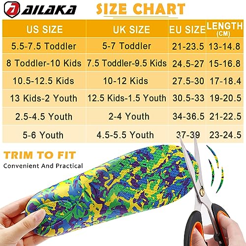 Ailaka Kids Orthotic Arch Support Insoles, Toddler Flat Foot EVA Cushioning Athletic Inserts, Children Shoe Inserts for Plantar Fasciitis, Feet Heel Pain Relief