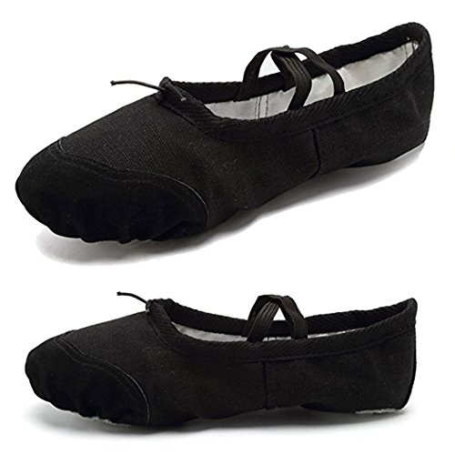 DoGeek Ballet Pumps Flats Ballet Shoes Women Ballet Slippers Pilates Shoes Yoga Shoes Dance Gymnastics Soft Canvas Flat for Children,Adults Black, 2.5 UK Child