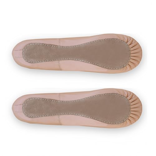 Ballet Canvas Dance Shoes - Full Flat Leather Sole Dancing Yoga Gymnastic Stretch Slippers for Girls Kids Childrens Pink