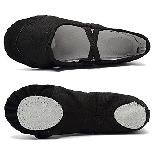 DoGeek Ballet Pumps Flats Ballet Shoes Women Ballet Slippers Pilates Shoes Yoga Shoes Dance Gymnastics Soft Canvas Flat for Children,Adults Black, 2.5 UK Child