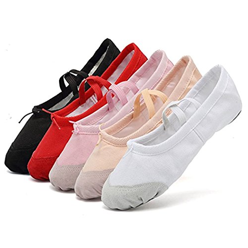 DoGeek Ballet Pumps Flats Ballet Shoes Women Ballet Slippers Pilates Shoes Yoga Shoes Dance Gymnastics Soft Canvas Flat for Children,Adults Black, 2.5 UK Child