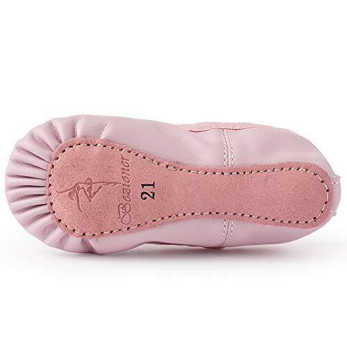 Bezioner Ballet Shoes Leather Ballet Flats Full Sole Dance Slippers for Girls Toddlers Women Pink 7 UK Child