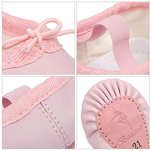 Bezioner Ballet Shoes Leather Ballet Flats Full Sole Dance Slippers for Girls Toddlers Women Pink 7 UK Child