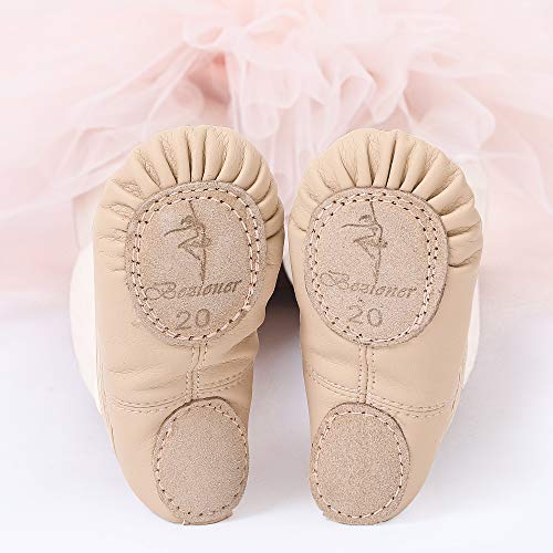 Ballet Shoes Leather Ballet Flats Split Sole Dance Slippers for Girls Toddlers Women Beige 10.5 UK Child (28 EU)