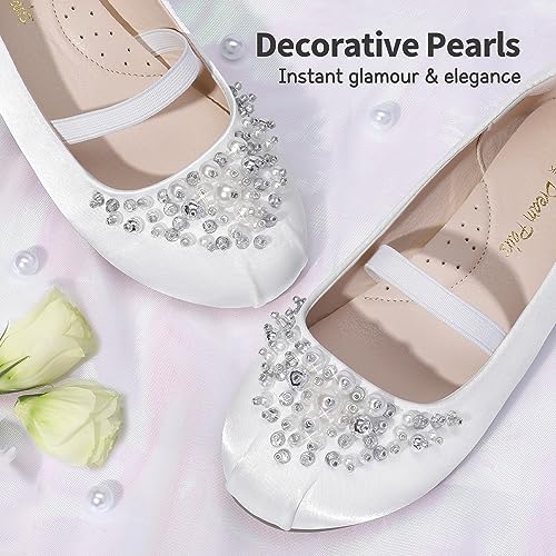 DREAM PAIRS Girl's Toddler/Little Kid/Big Kid Aurora-03 Mary Jane Ballerina Flat Shoes, White, 10 UK Child