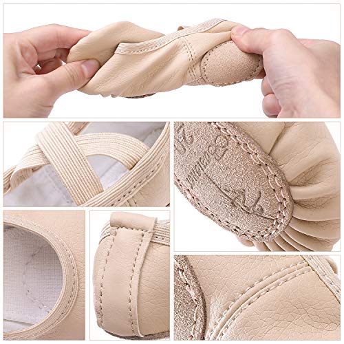 Ballet Shoes Leather Ballet Flats Split Sole Dance Slippers for Girls Toddlers Women Beige 10.5 UK Child (28 EU)