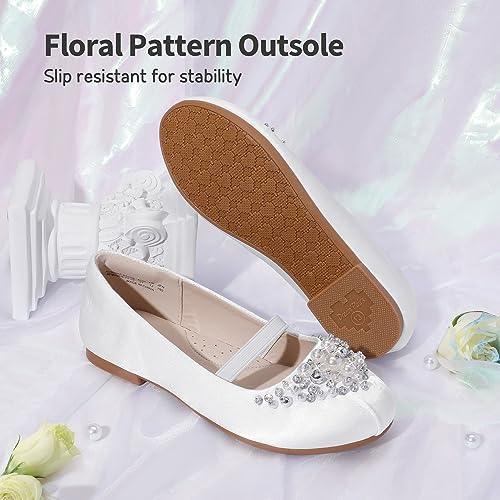 DREAM PAIRS Girl's Toddler/Little Kid/Big Kid Aurora-03 Mary Jane Ballerina Flat Shoes, White, 10 UK Child