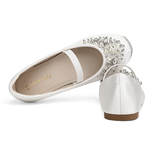 DREAM PAIRS Girl's Toddler/Little Kid/Big Kid Aurora-03 Mary Jane Ballerina Flat Shoes, White, 10 UK Child