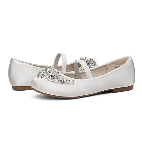 DREAM PAIRS Girl's Toddler/Little Kid/Big Kid Aurora-03 Mary Jane Ballerina Flat Shoes, White, 10 UK Child