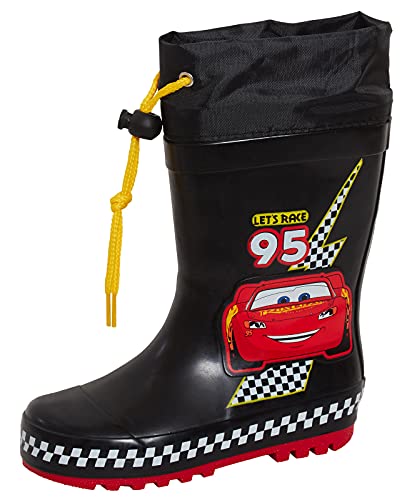 Disney Cars Wellies Boys Tie Top Wellingtons Kids Lightning McQueen Wellington Boots Girls Welly Shoes Black 7 UK Child/EU 24