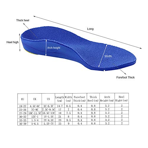 Children Orthotic Insoles Comfort Athletic Poly Urethane Gel Kids Sports Inserts Heel Cushion for Flat Feet Arch Support Foot Pain -23CM