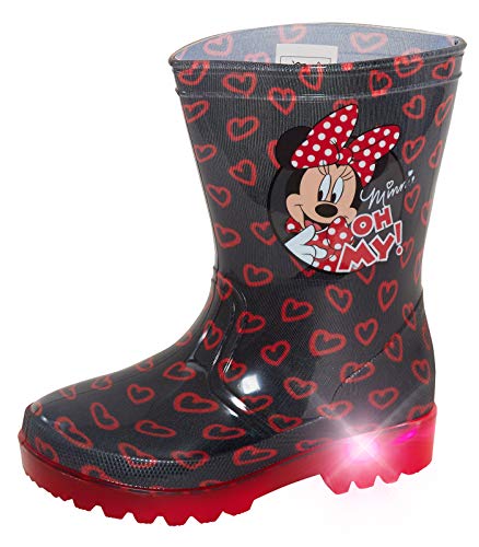 Disney Girls Minnie Mouse Light Up Wellington Boots Black 12 UK Child