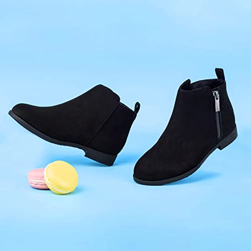 Harvest Land Girls Boots Kids Ankle Boots Zipper School Shoes Elegant Big Kid Fashion Winter Boots Zip-up Short Flat Bootie for Junior/Yourth Black UK2