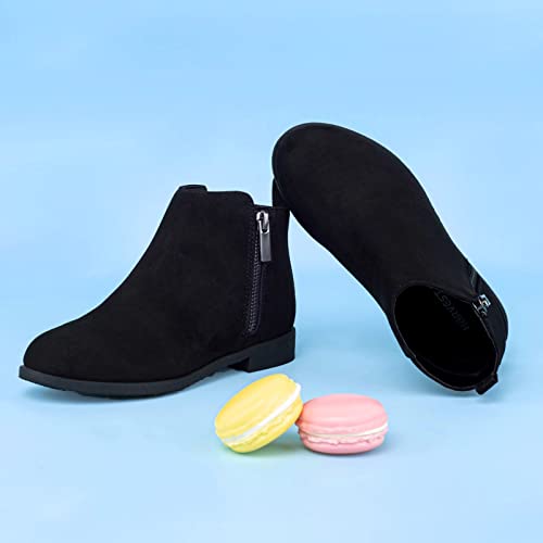 Harvest Land Girls Boots Kids Ankle Boots Zipper School Shoes Elegant Big Kid Fashion Winter Boots Zip-up Short Flat Bootie for Junior/Yourth Black UK2